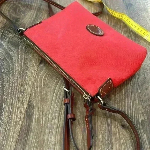 Dooney and Bourke Red Nylon Crossbody Leather Strap & zipper pull w/long strap - Picture 13 of 14